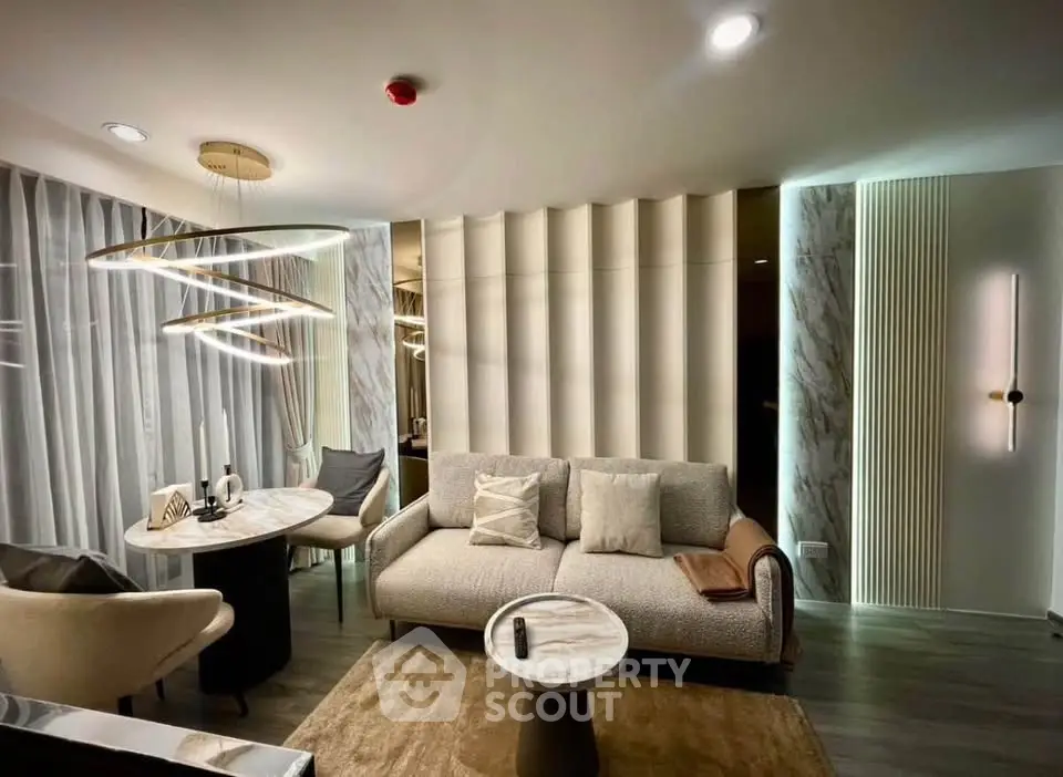 Luxurious modern living room with elegant lighting and stylish furniture
