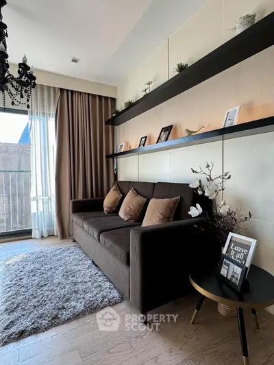 Stylish living room with elegant decor and large window view