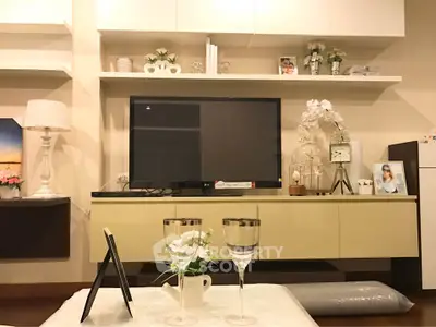 Elegant living room with modern decor and stylish shelving