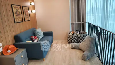 Charming living room with cozy sofa and playful decor, perfect for relaxation and family time.