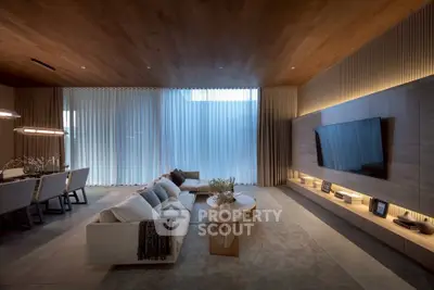 Luxurious modern living room with elegant decor and ambient lighting