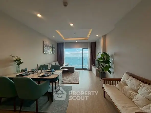 Spacious living room with ocean view and elegant decor