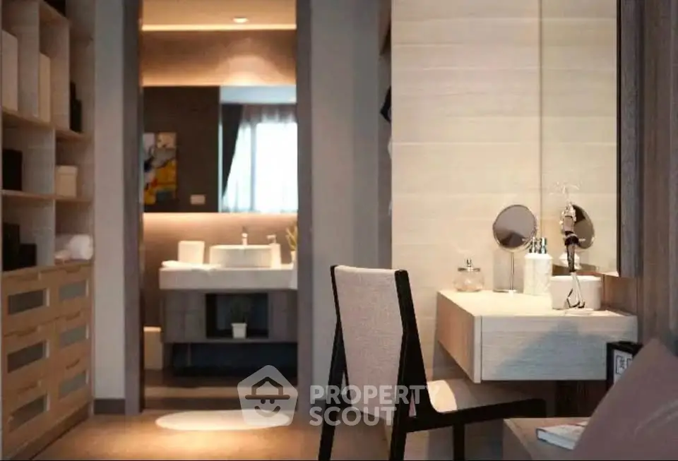 Elegant modern bathroom with stylish vanity and ambient lighting