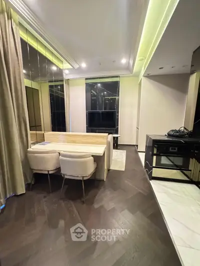 Luxurious modern living room with elegant dining area and stylish decor