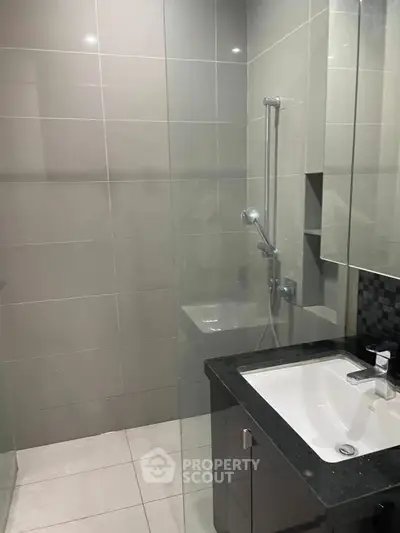 Modern bathroom with sleek glass shower and stylish sink