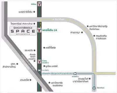 Map showing location of Knightsbridge Space Ratchayothin with nearby landmarks and transit options.