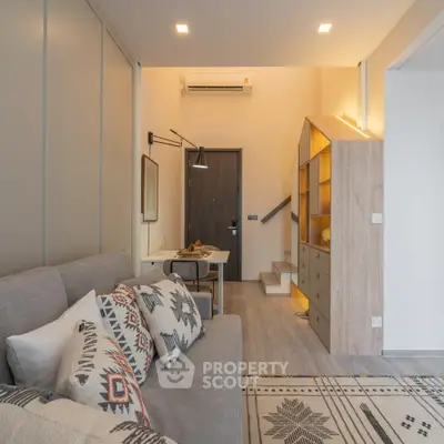 Modern living room with stylish decor and cozy ambiance
