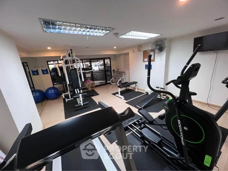 Modern gym with state-of-the-art fitness equipment in a residential building