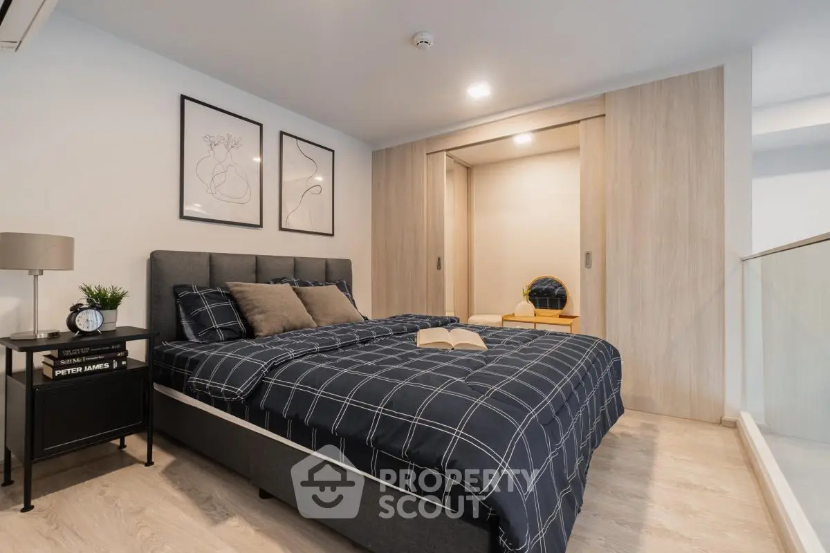 Modern bedroom with stylish decor and cozy ambiance