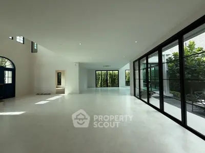 Spacious modern living room with large windows and garden view