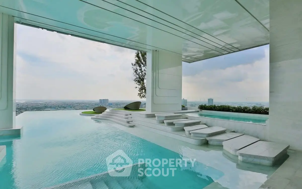 Luxurious rooftop infinity pool with stunning city skyline view