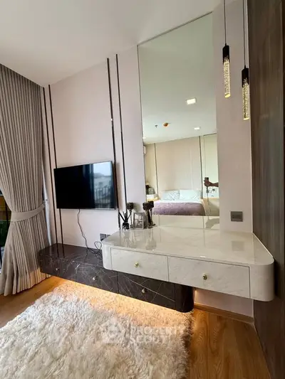 Luxurious bedroom with elegant marble vanity and modern decor