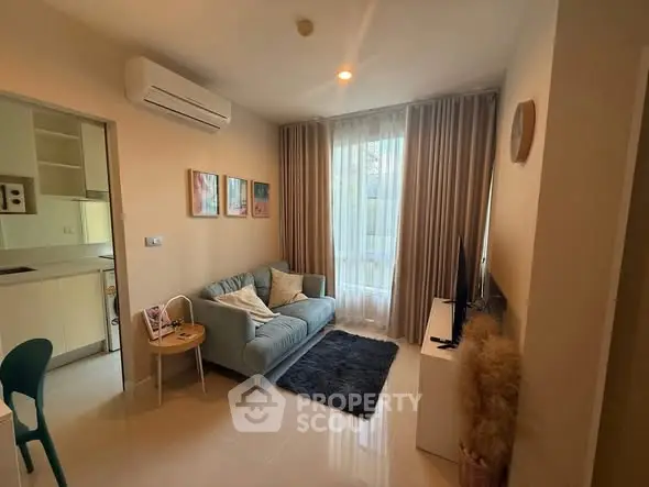 Cozy living room with modern decor and natural light