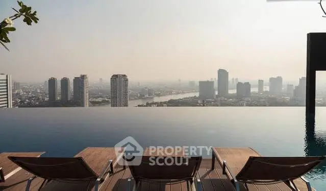 Luxurious rooftop infinity pool with stunning city skyline view.