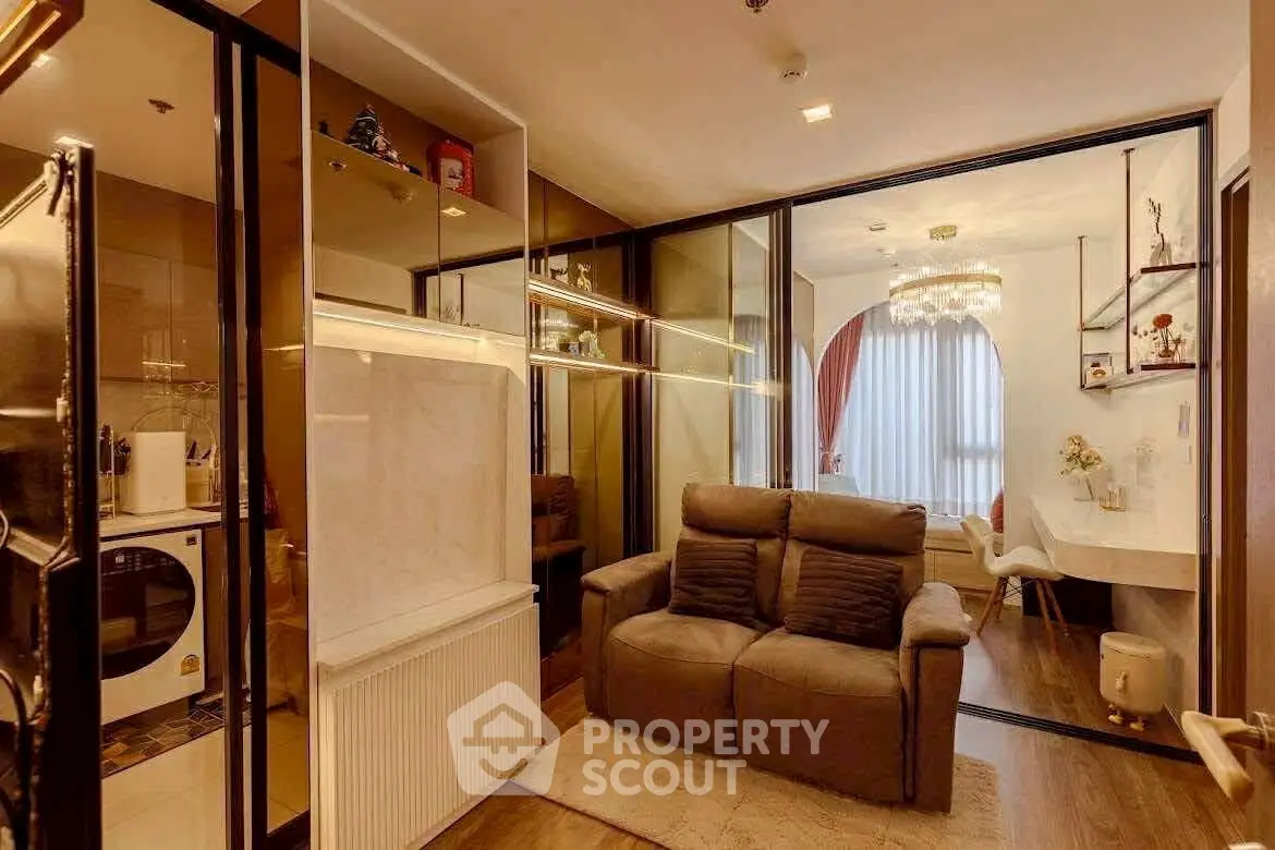 Luxurious living room with modern decor and cozy seating in a stylish apartment