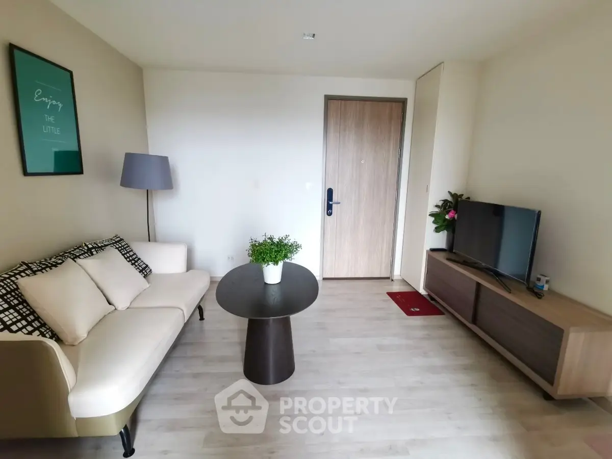Modern living room with stylish decor and cozy seating area