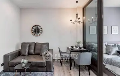 Modern living room with stylish decor and cozy seating area