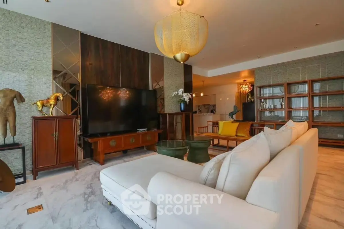 Luxurious living room with elegant decor and spacious seating area