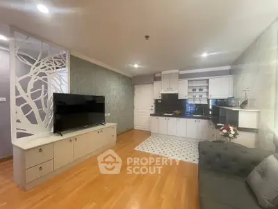 Spacious living room with modern open kitchen and stylish decor