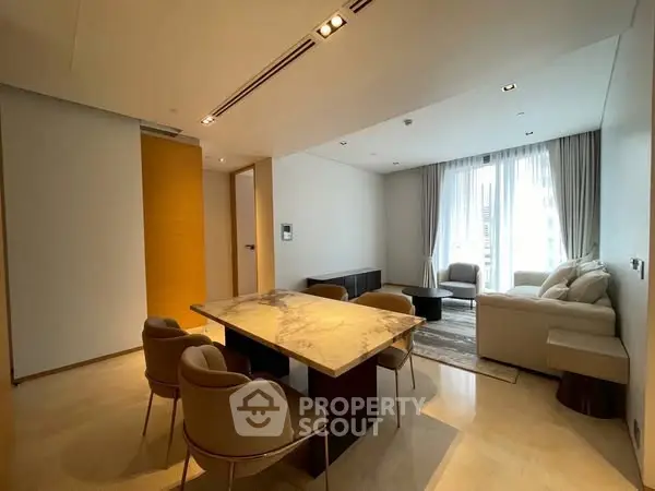 Luxurious modern living room with elegant dining area and natural light