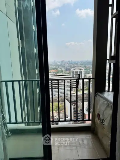 High-rise balcony with stunning cityscape view, perfect for urban living enthusiasts.