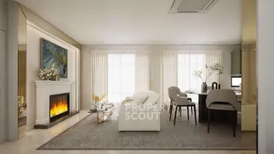 Elegant living room with modern fireplace and stylish decor
