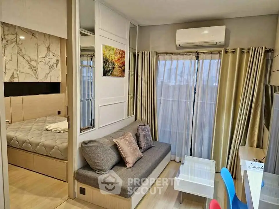 Modern compact living room with cozy sofa and stylish decor