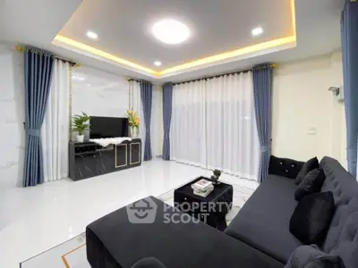 Elegant modern living room with plush sofa and stylish decor