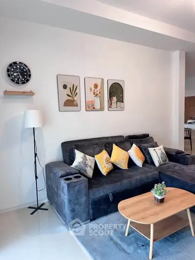Stylish living room with modern decor and cozy seating area