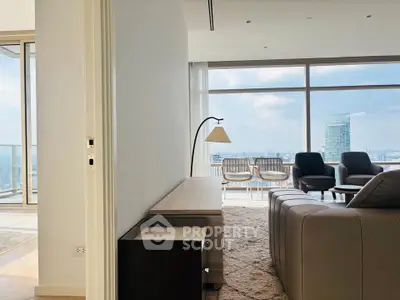 Luxurious living room with stunning city view and modern furnishings