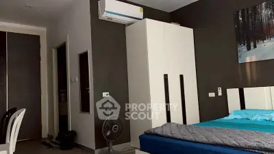 Modern bedroom with air conditioning and stylish decor