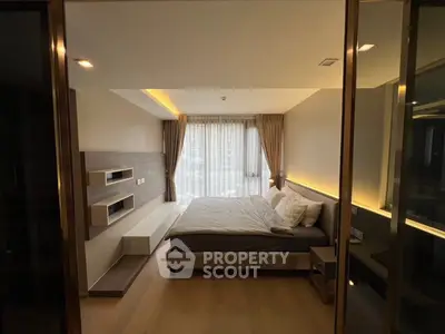 Luxurious modern bedroom with elegant lighting and stylish decor