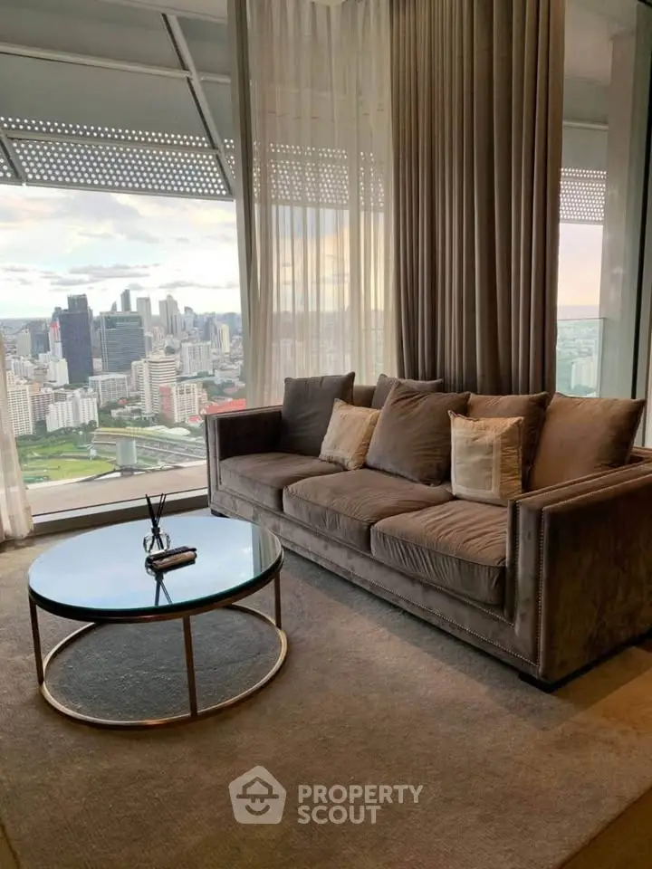 Luxurious living room with stunning city view and elegant furnishings