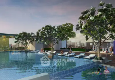 Luxurious rooftop pool with city views and lush greenery, perfect for relaxation and leisure.