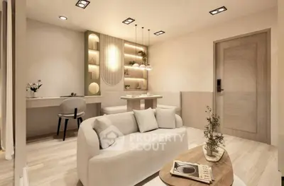 Modern living room with elegant decor and cozy seating area, perfect for relaxation and entertaining.