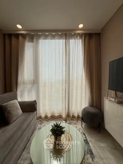 Cozy living room with elegant curtains and modern decor