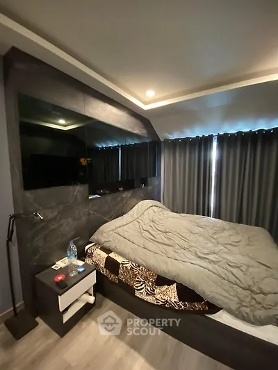 Modern bedroom with stylish decor and cozy ambiance