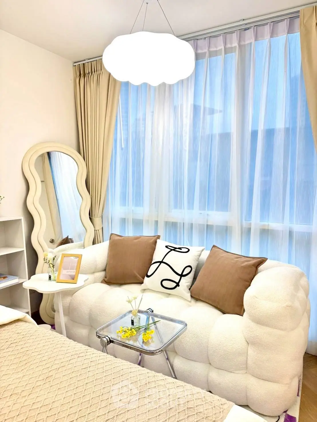 Cozy living room with plush sofa and elegant decor