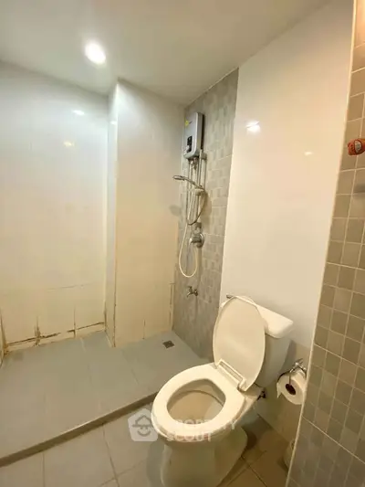 Modern bathroom with shower and toilet in minimalist design