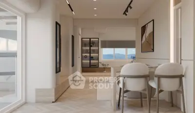 Modern open-concept living space with elegant decor and mountain views.