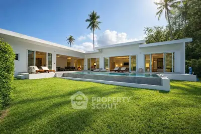Luxurious modern villa with pool and lush garden, perfect for serene living.