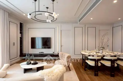 Luxurious modern living room with elegant dining area and stylish decor