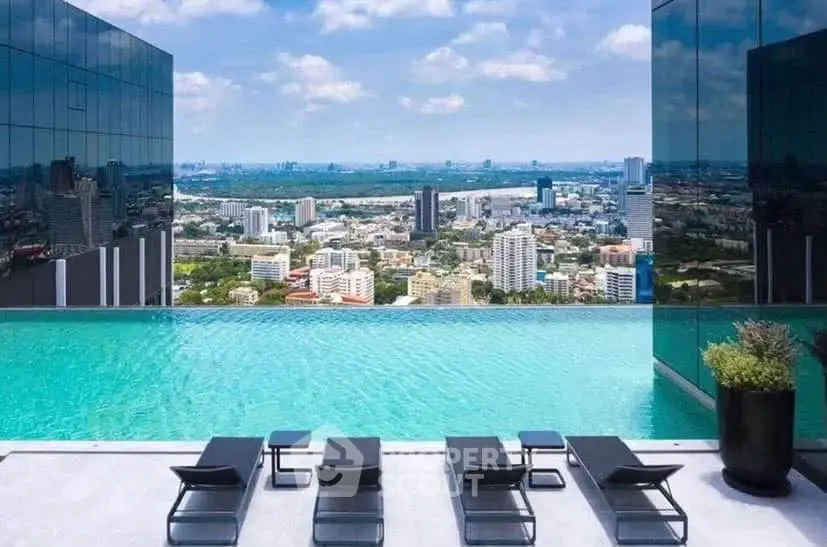 Luxurious rooftop infinity pool with stunning city skyline view