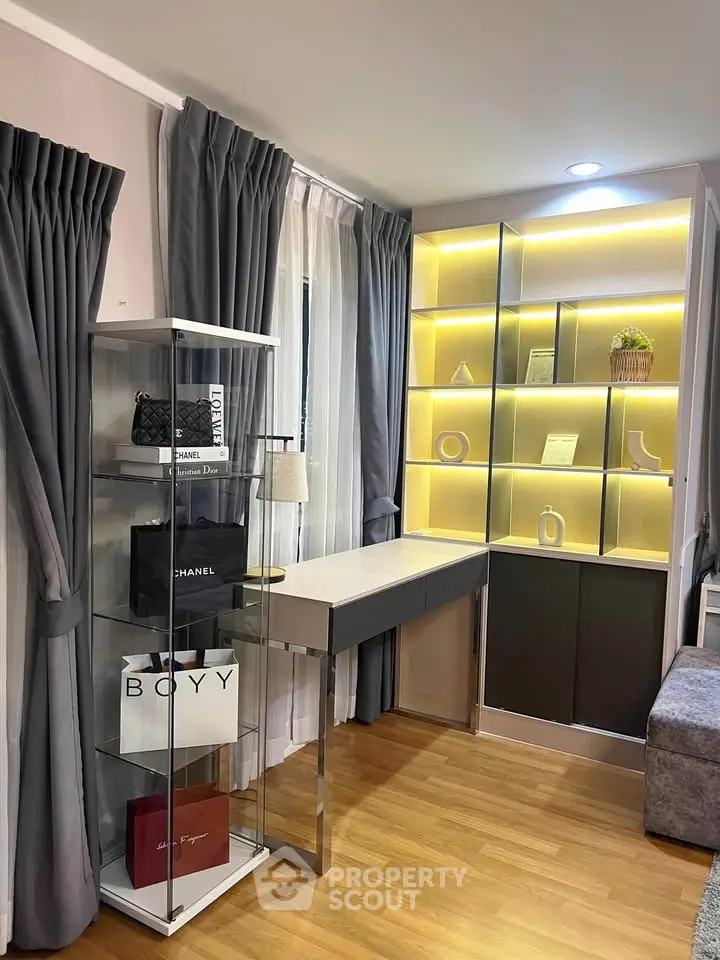 Stylish study room with modern shelving and elegant decor