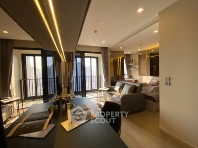 Modern studio apartment with open layout and city view, featuring stylish decor and natural light.