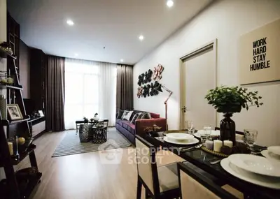 Stylish modern living room with elegant dining area and cozy decor