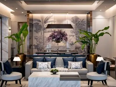 Luxurious living room with elegant decor and plush seating in a modern apartment.