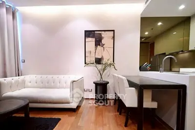 Modern living room with elegant white sofa and stylish decor