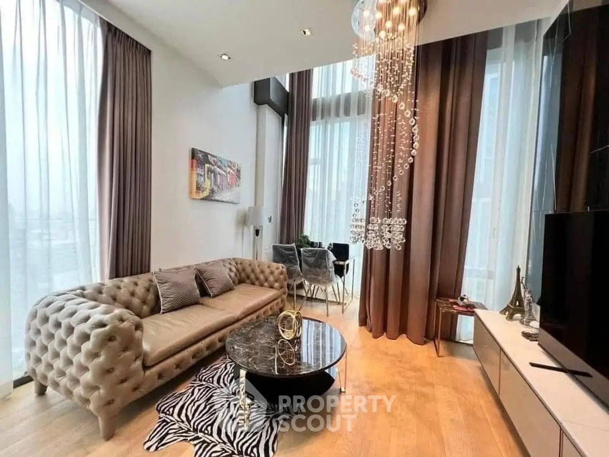 Luxurious modern living room with high ceilings and elegant decor