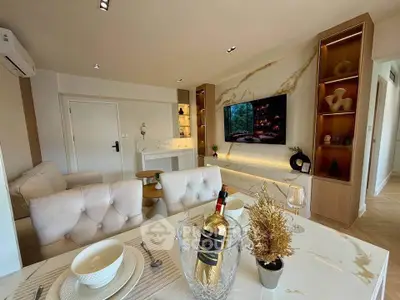 Luxurious modern living room with elegant marble accents and stylish decor